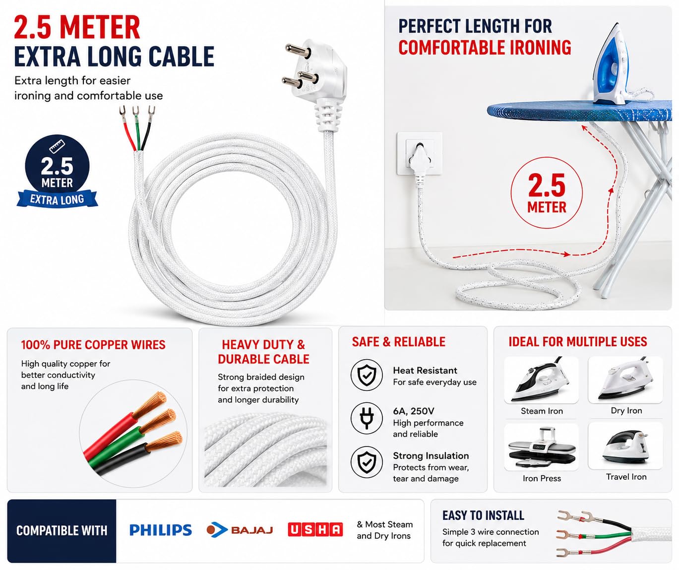 Iron Press Power Cord - 2.5m Pure Copper -4 Iron Press Power Cord - 2.5m Pure Copper -4