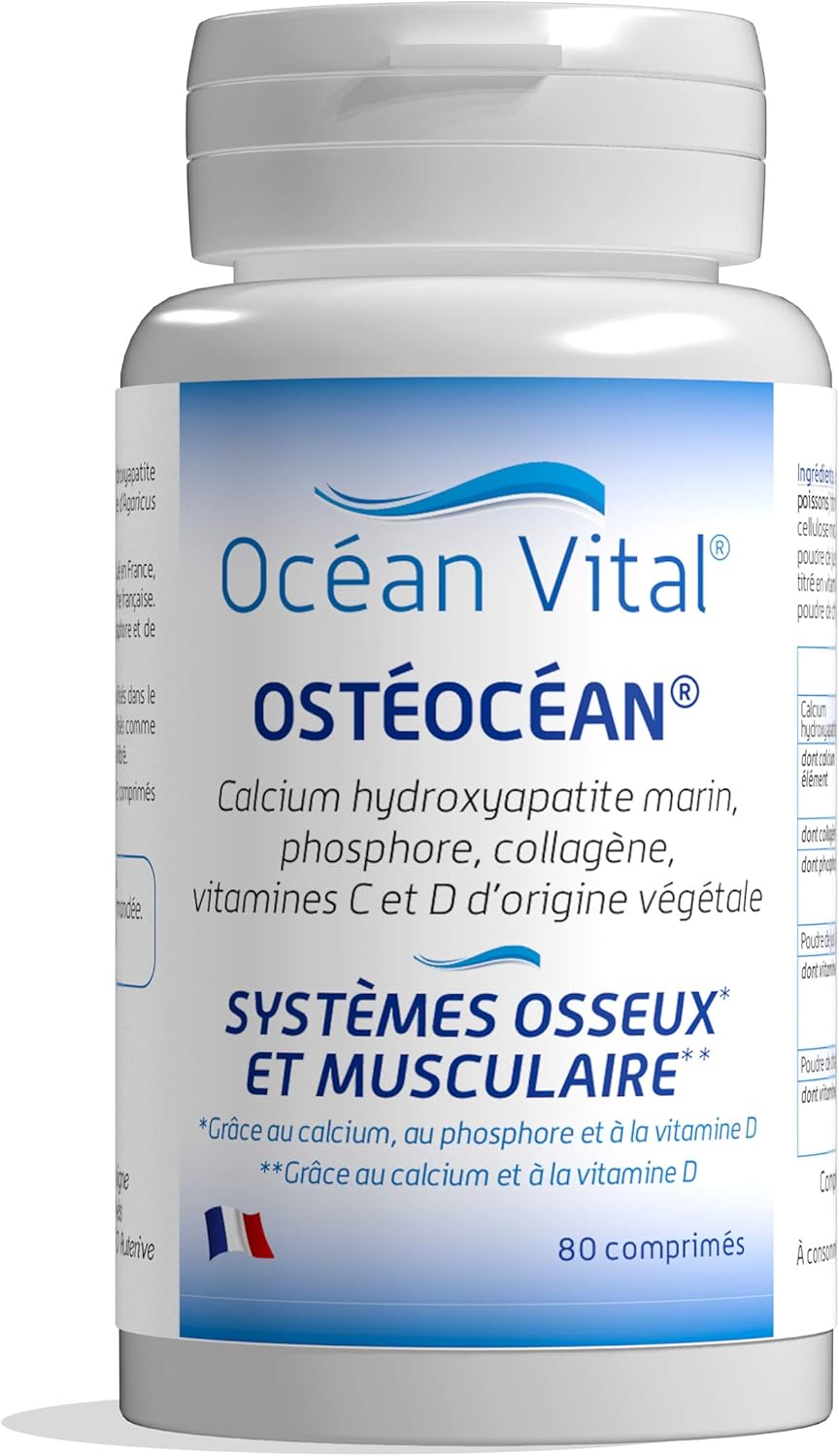 Phyto Sud Ostéocéan – Marine Collagen 600 mg, Calcium, Vitamin D and Vitamin C – Joint Dietary Supplement for Bone & Muscular Systems – 80 Tablets – Made in France
