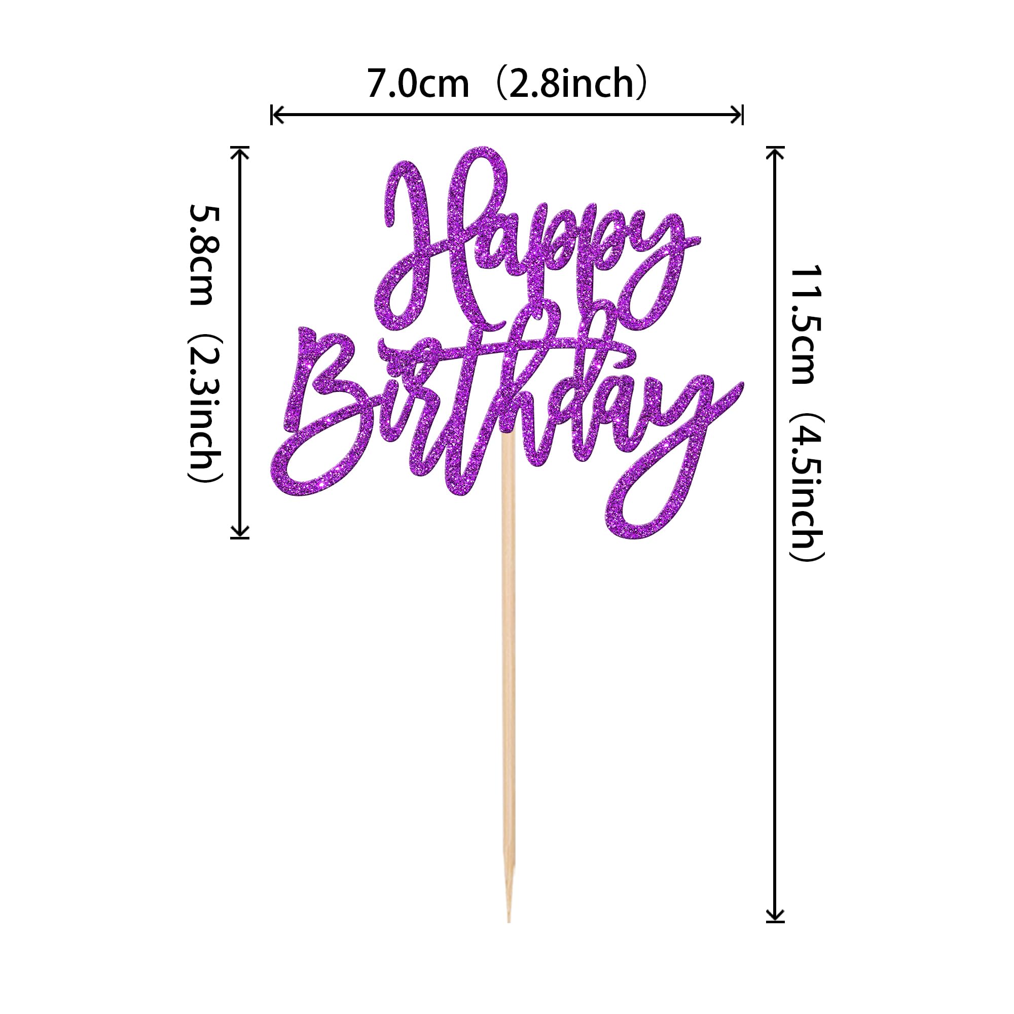 24 PCS Glitter Happy Birthday Cupcake Toppers - Purple Cupcake Picks for Celebrating Anniversary Theme Party Cake Decorations