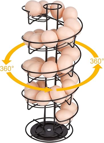 Miniatura 3 de Toplife Estante dispensador de huevos de metal con diseño en espiral, estante de exhibición de almacenamiento, marrón
