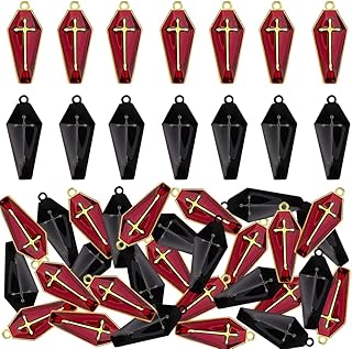 30 Pcs Halloween Jewelry Charms, Cross Coffin Charms, Halloween Pendant Charms Plated Enamel for Halloween Jewelry Making DIY Necklace Bracelet Earring Accessories Supplies