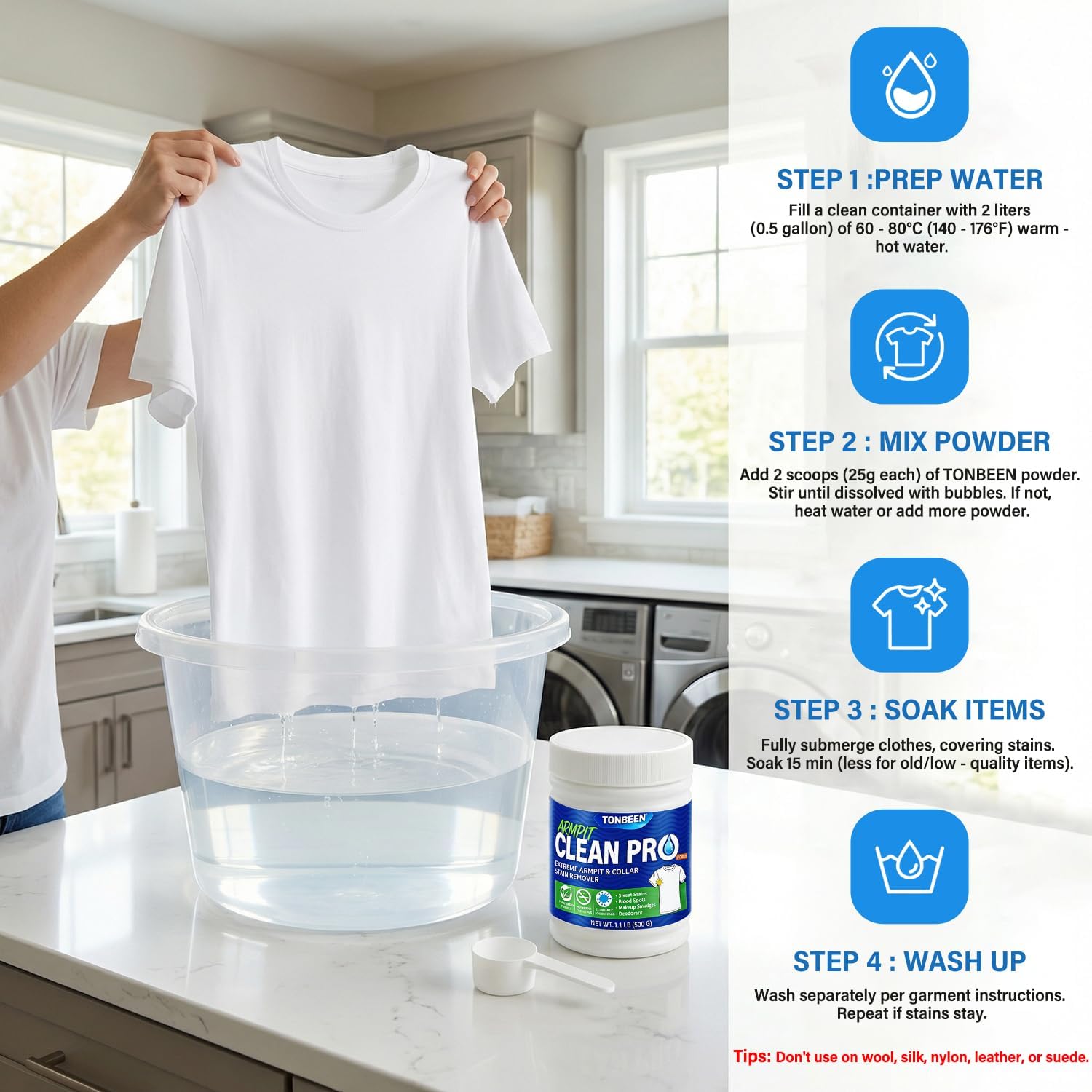 Oxygen Laundry Powder, Sweat & Deodorant Armpit Stain Remover for Clothes, Hyper Concentrated & Suitable for Multi-Stain, Yellow Oil Spot Tough Stain Build Up Remover - Gentle On Fabrics