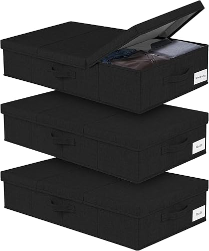 Contenedores de almacenamiento debajo de la cama con tapa, contenedores de almacenamiento resistentes para debajo de la cama con asa reforzada,