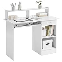 Yaheetech Scrivania per Computer Bianco Tavolo per PC da Studio con Cassetto Scrittoio