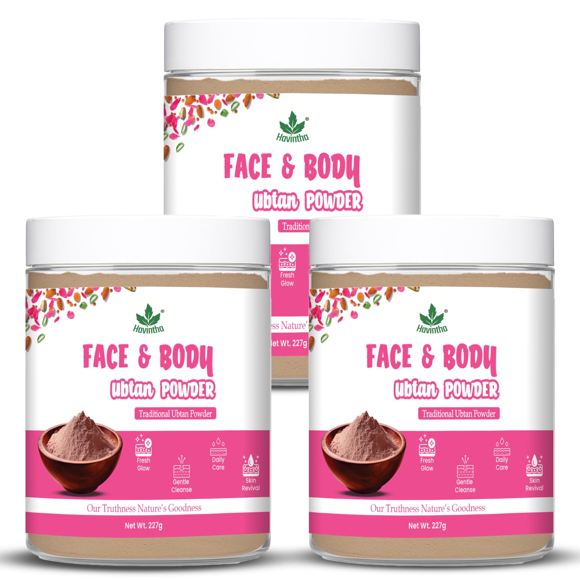 Havintha Natural Face and Body Ubtan Powder for Dry Skin Types | Body Cleanser, Removes Tan, Smooth & Soft Skin, Nourishes, Tones, Reduces Acne Face Wash Powder For Men & Women- 227 gm (Pack Of 3)