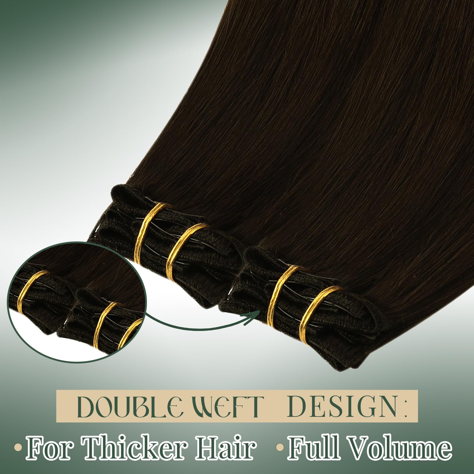 Ugeat Przedłużanie Włosów Clip in, Włosy Ludzkie, Czekoladowy Brąz, 55 cm 7 sztuk 120g, Włosy Clip in Extensions Ciemny Brąz, Remy Naturalne Proste