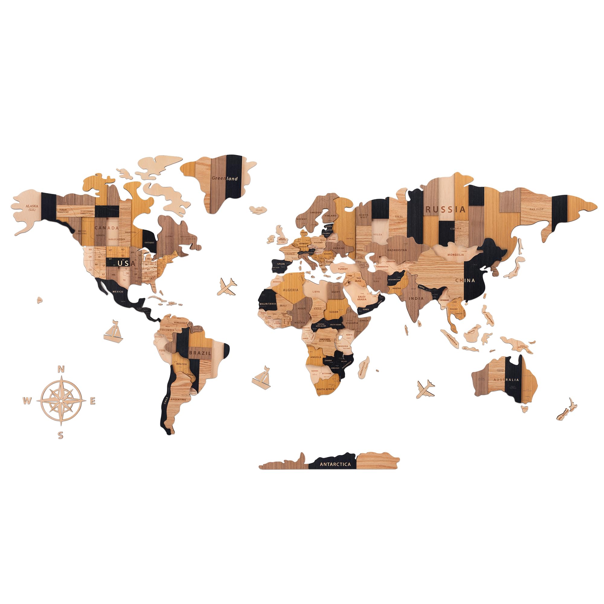 Mapa del mundo de madera en 3D, mapa decorativo del mundo de madera arte de pared multicapa, arte de decoración de pared para el hogar y la oficina, regalo para todas las ocasiones, 150 x 85 cm