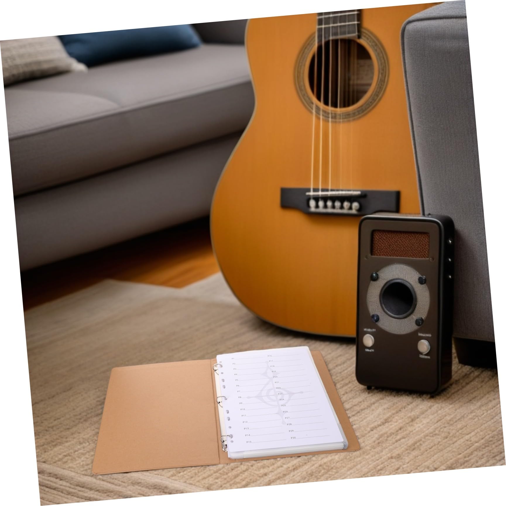 Alasum Carpeta de Partituras de Música de Papel Kraft 9 Agujeros, Soporte para Partituras de Guitarra y Piano, Incluye 20 Hojas Numeradas para Organización en Conciertos y Ensayos