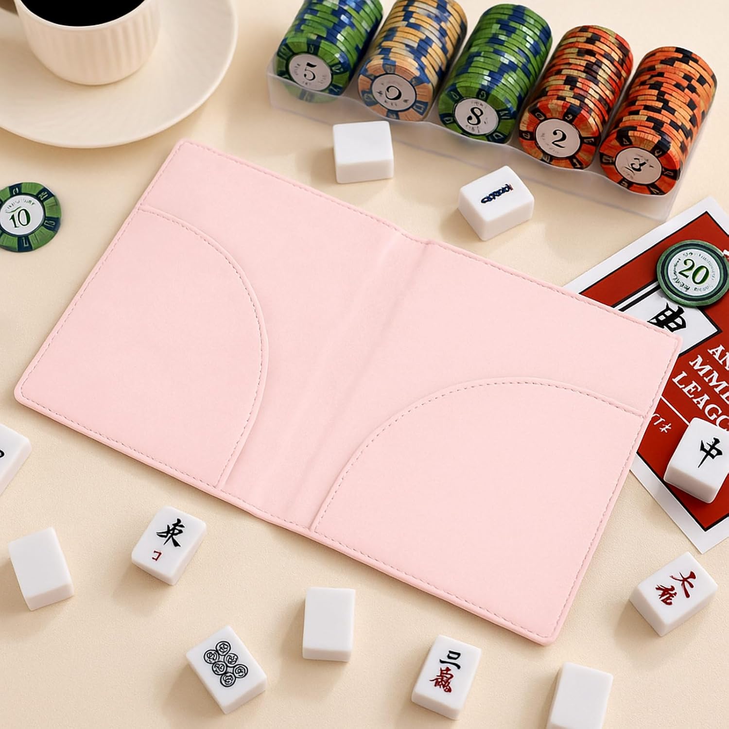 AmazingSpark Mahjong Card Sleeve, 11.25 x 7 Inches Large Folio Holder for Mahjong Scorecard Cards Protective Cover Mahjongg Accessories(Light Pink)