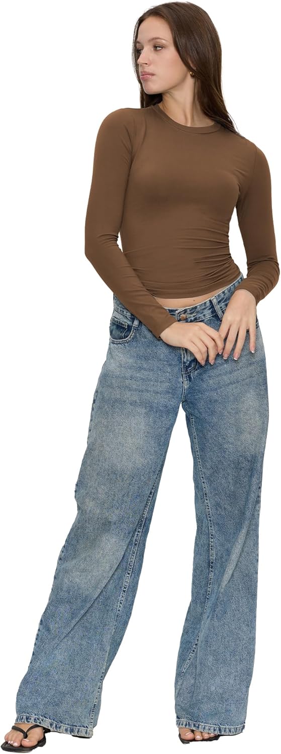 Long Sleeve Shirts for Women Fall Fashion Basic Crop Top Womens Going Out Outfits Y2k Clothes - Image 6