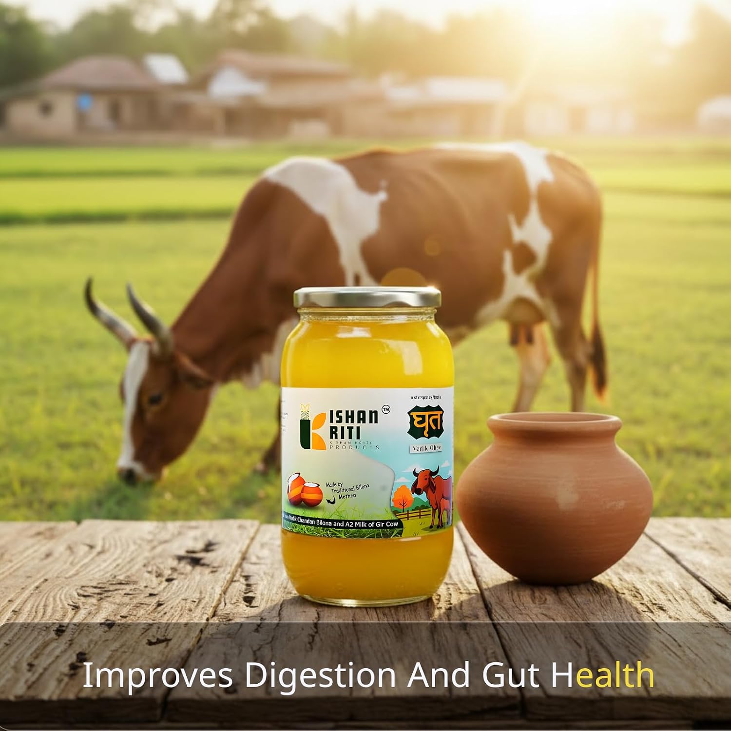 A2 Gir Cow Ghee Clarified Butter 17 Fl. Oz/500mL – 100% Pure Desi Ghee | Pasture-Raised | Gut Friendly Keto Friendly, Paleo, Lactose Free, Casein Free, Non-GMO |a2 ghee organic by Kishankriti