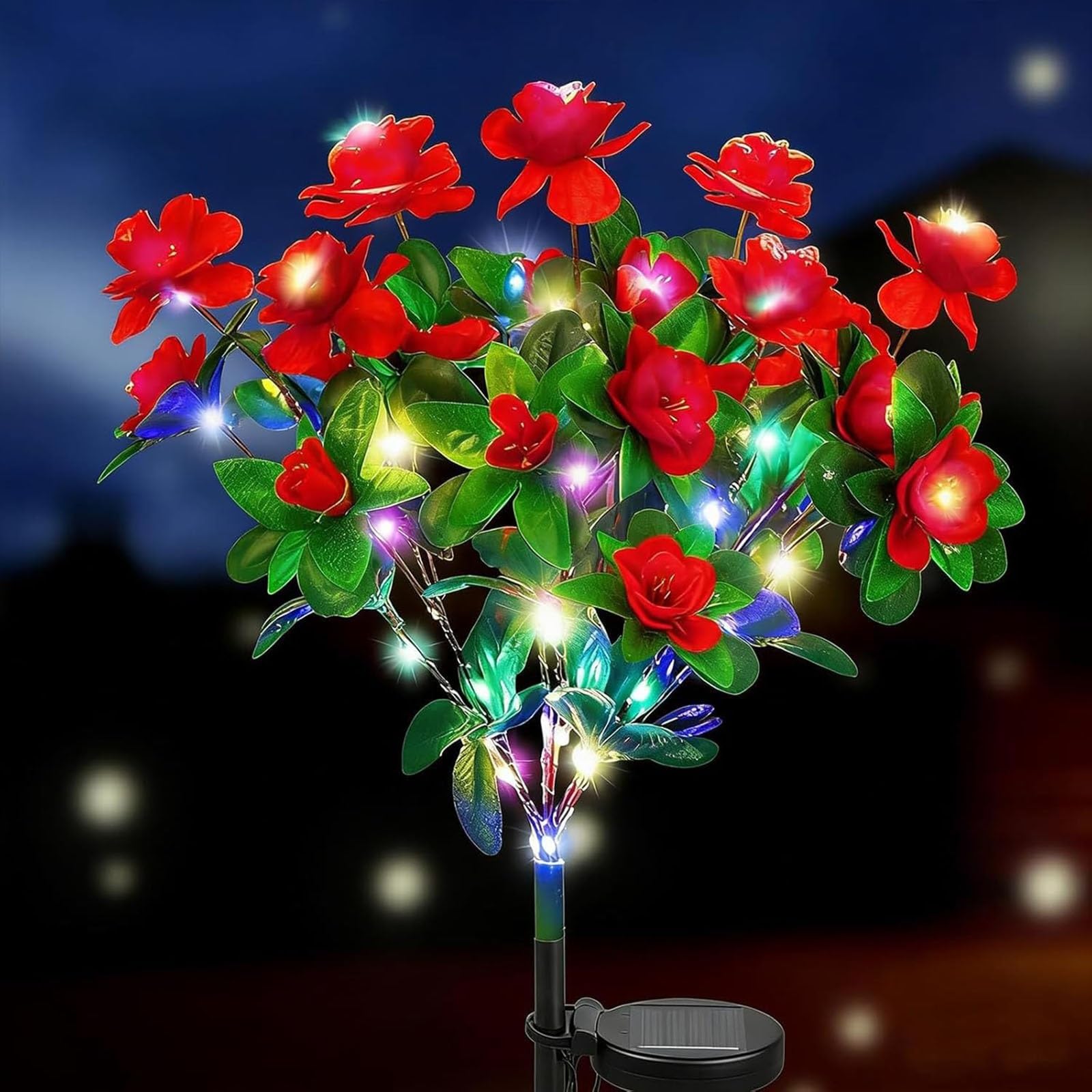 Genérico Memorial Garden Bloom Lights, Solar Stake Lights Featuring Ultra-Realistic Artificial Petals, Solar-Powered & Weatherproof, for Yard Patio Pathway Lawn Fence(Style D,Colored)