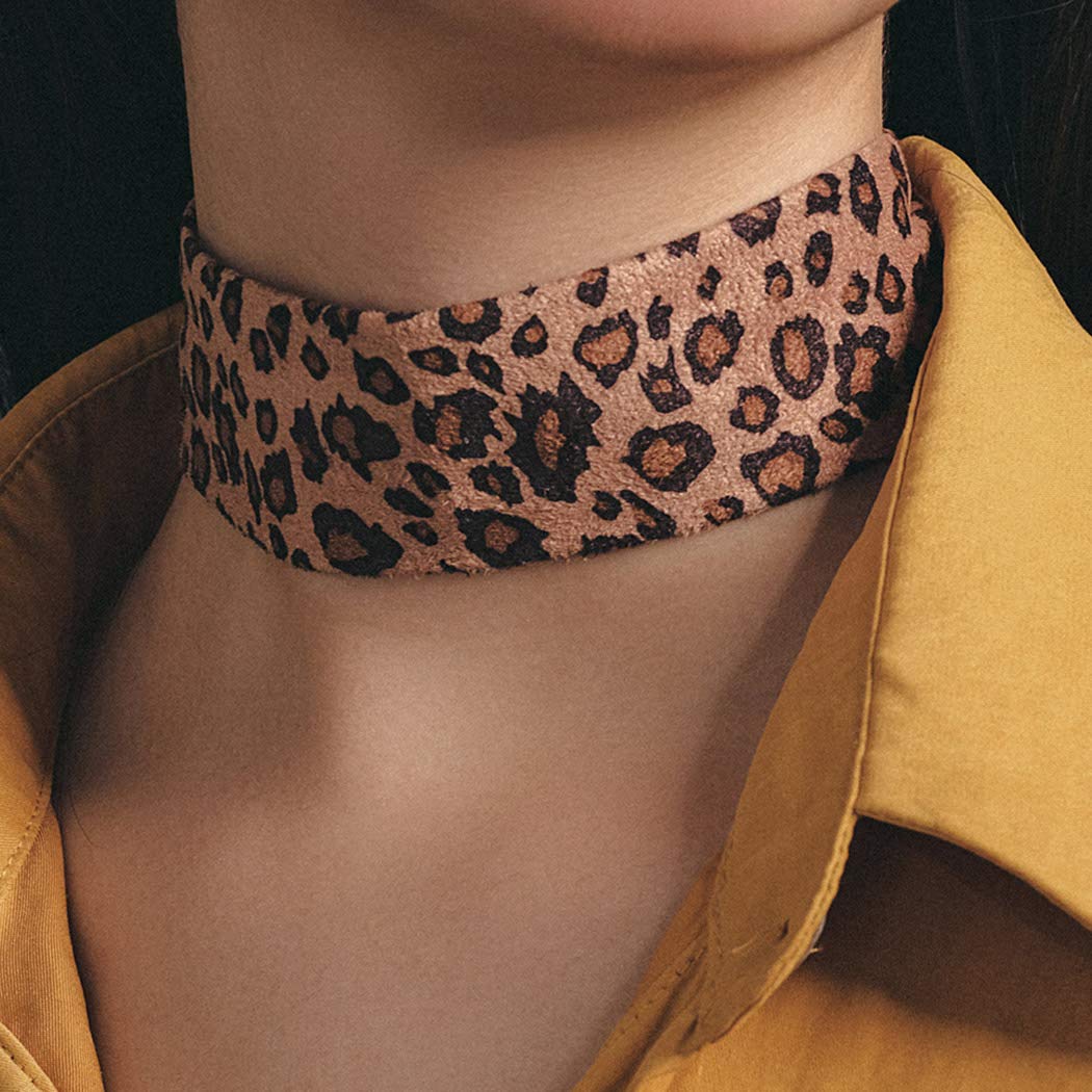 Jakawin Choker Necklace Leopard-print Collar Necklaces Adjustable Chokers for Women and Girls NK226 (Light Brown) : Clothing, Shoes & Jewelry