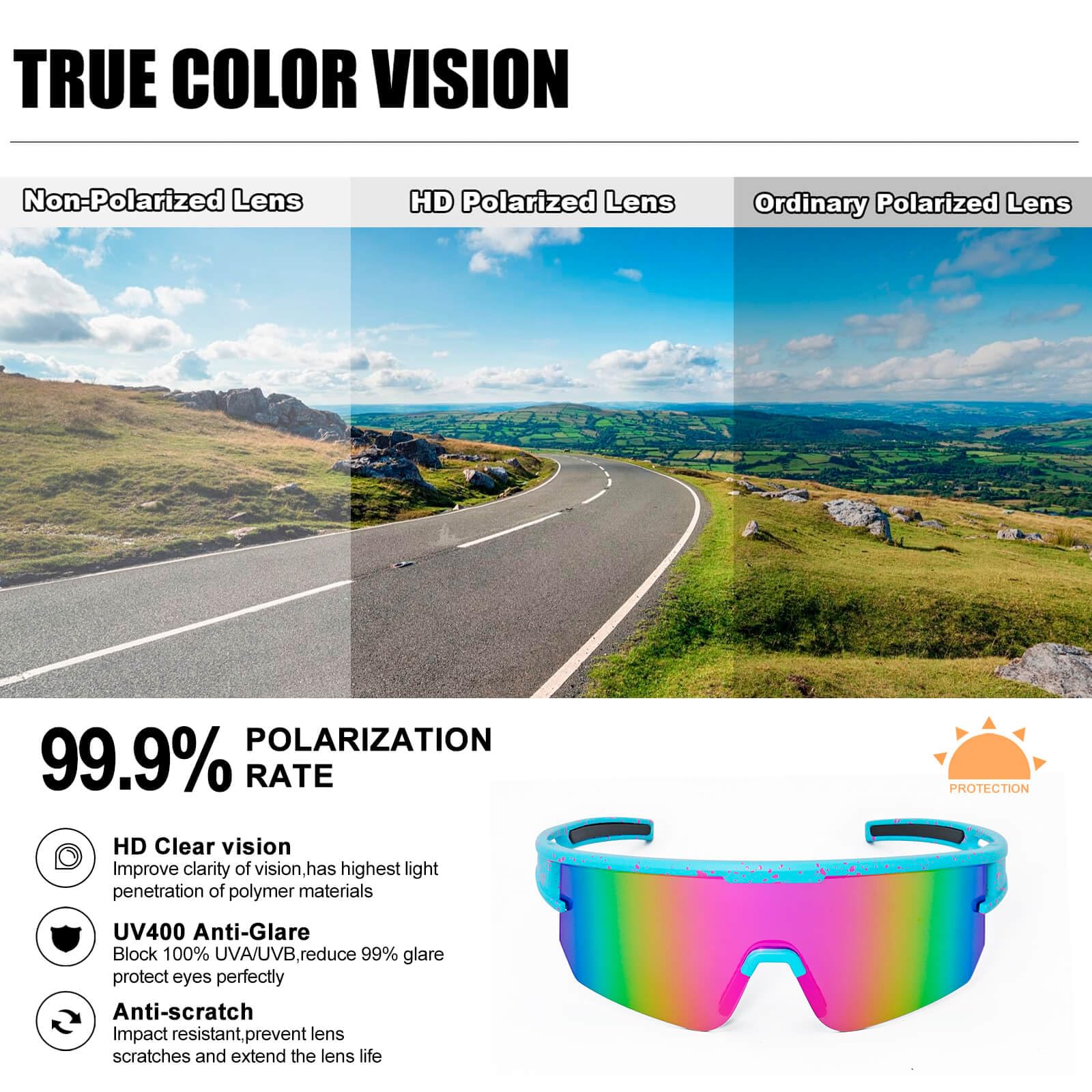 AVV Gafas de sol de béisbol, polarizadas UV400, para ciclismo, hombres, mujeres y jóvenes, para correr, deportes, pesca y bicicleta