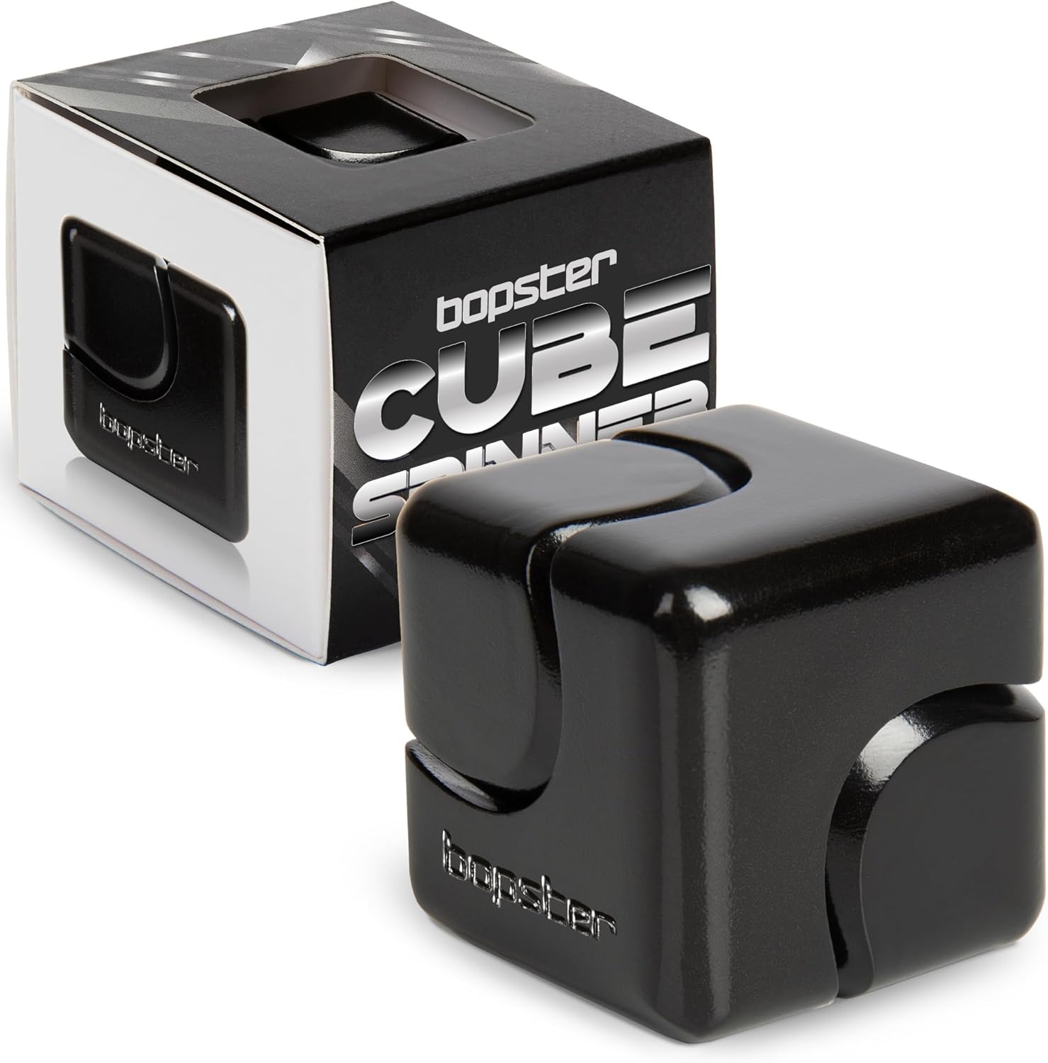 bopster Fidget Cube Spinner | Anodised Metal Hand Spinner | Sensory & Stress Relief Toy for Kids & Adults | ADHD, ADD, Autism | Ideal Gift | Black