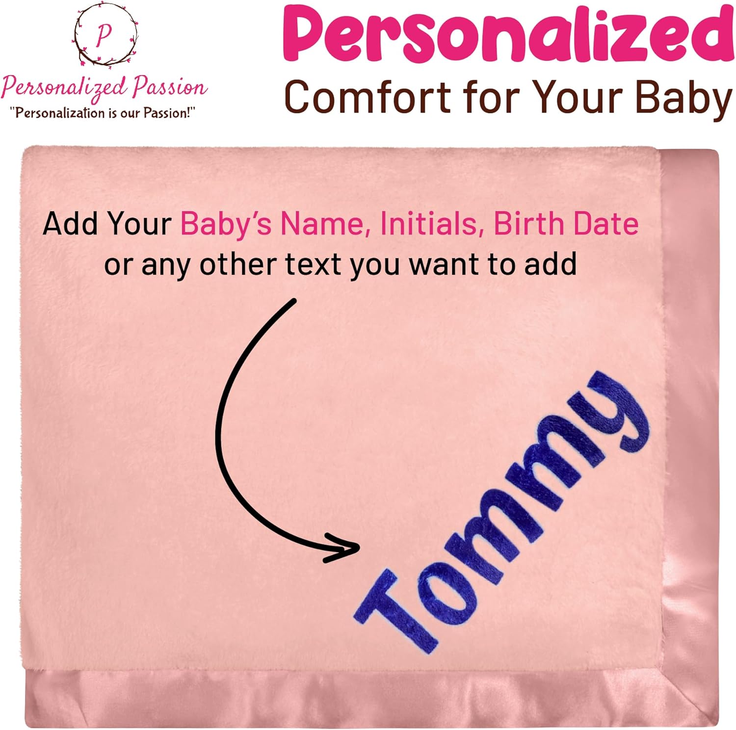 Personalized Baby Blanket with Name & Birth Date Receiving Blankets for Boys & Girls - 36"x36" Soft and Breathable Swaddle Blanket - Baby Shower or Newborn Gifts - Sage Green