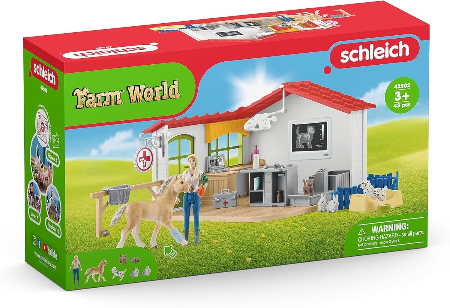 Schleich Farm World 42502 — Set de Clínica Veterinaria para Animales, 27 Piezas — Incluye Clínica, Veterinario, Animales de Juguete y Accesorios — Juguetes para Niños de 3 Años o Más