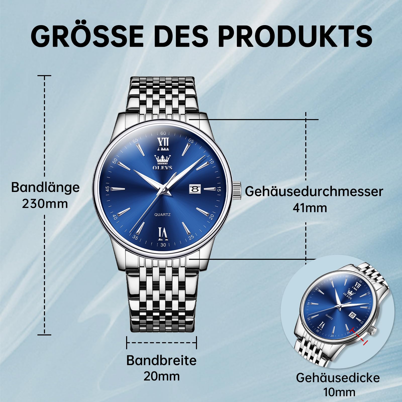 OLEVS Uhren Herren, Analoge Quarz Leucht Armbanduhr, wasserdichte Datum Edelstahl Herrenuhr, Klassische Mode Business Freizeituhren, Elegantes Geschenk für Männer