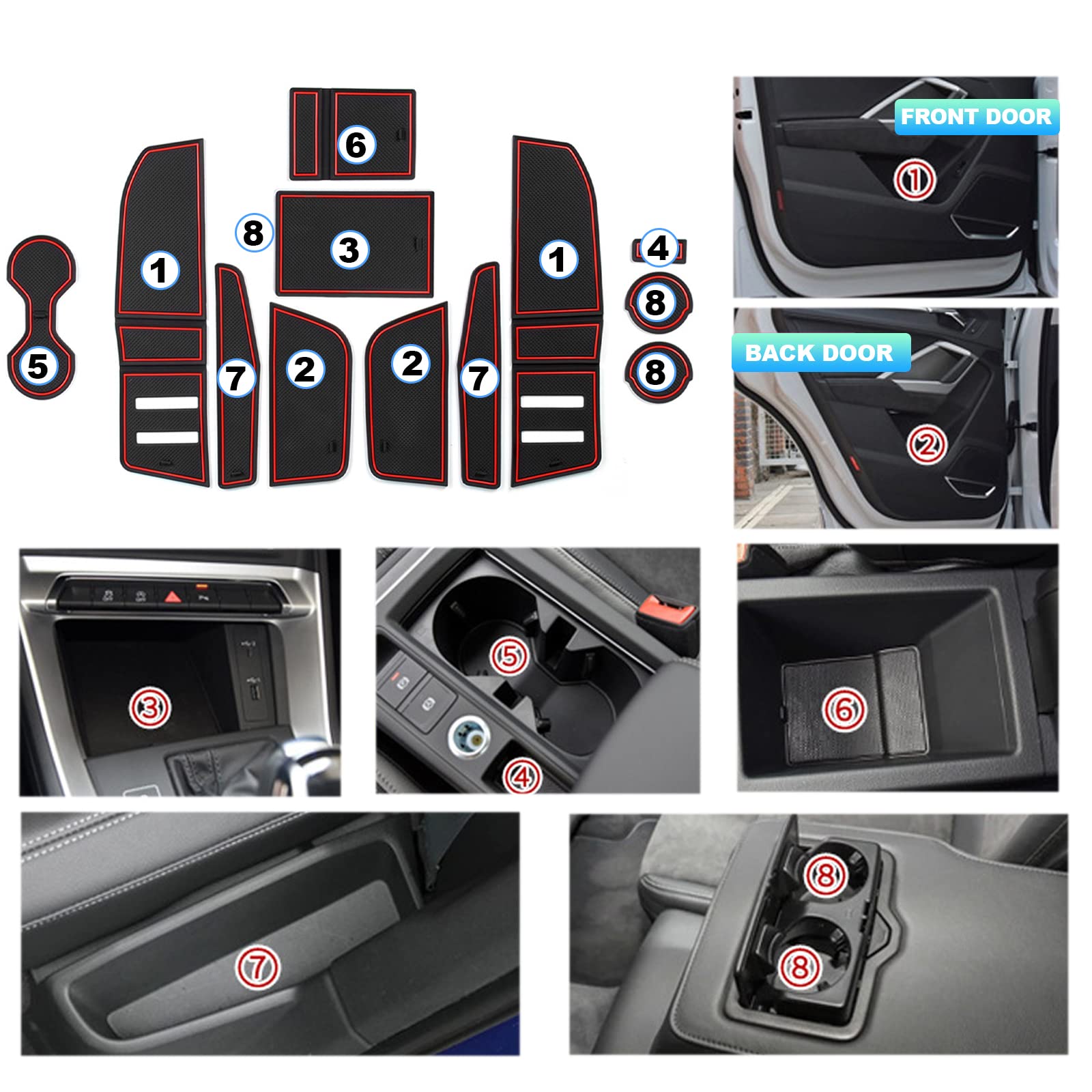 Tapis De Protection Audi Q3 2019-2023 - Caoutchouc Antidérapant Blanc - Pour Porte-Gobelets Et Console