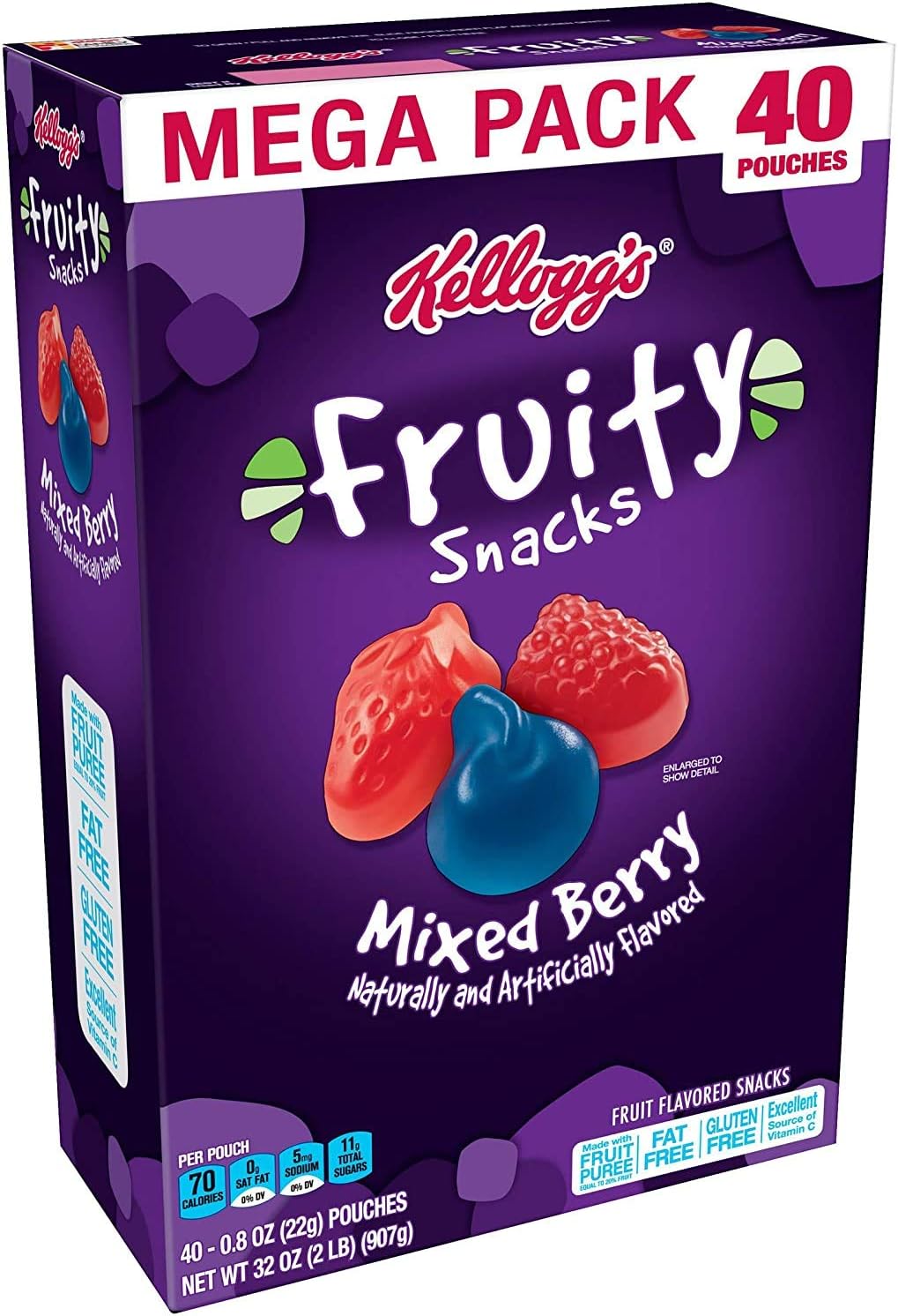 Fruity Snacks, Mixed Berry, Gluten Free, Fat Free, 32 Oz (Pack of 40)