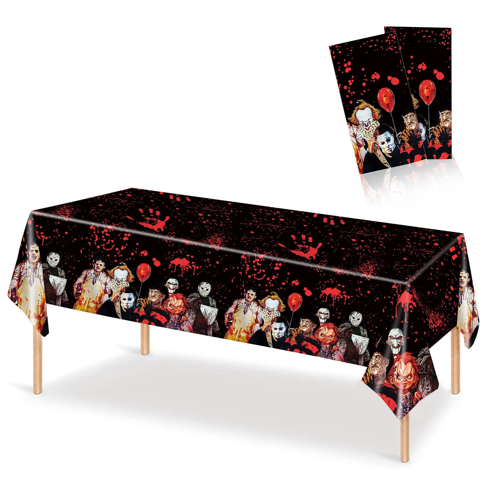 Scary Halloween Tablecloth 2 Packs 54 x 108 Inches Bloody Zombie Horror Movie Theme Rectangle Halloween Table Covers Plastic Halloween Disposable Tablecloth for Halloween Party Decorations (Holloween)