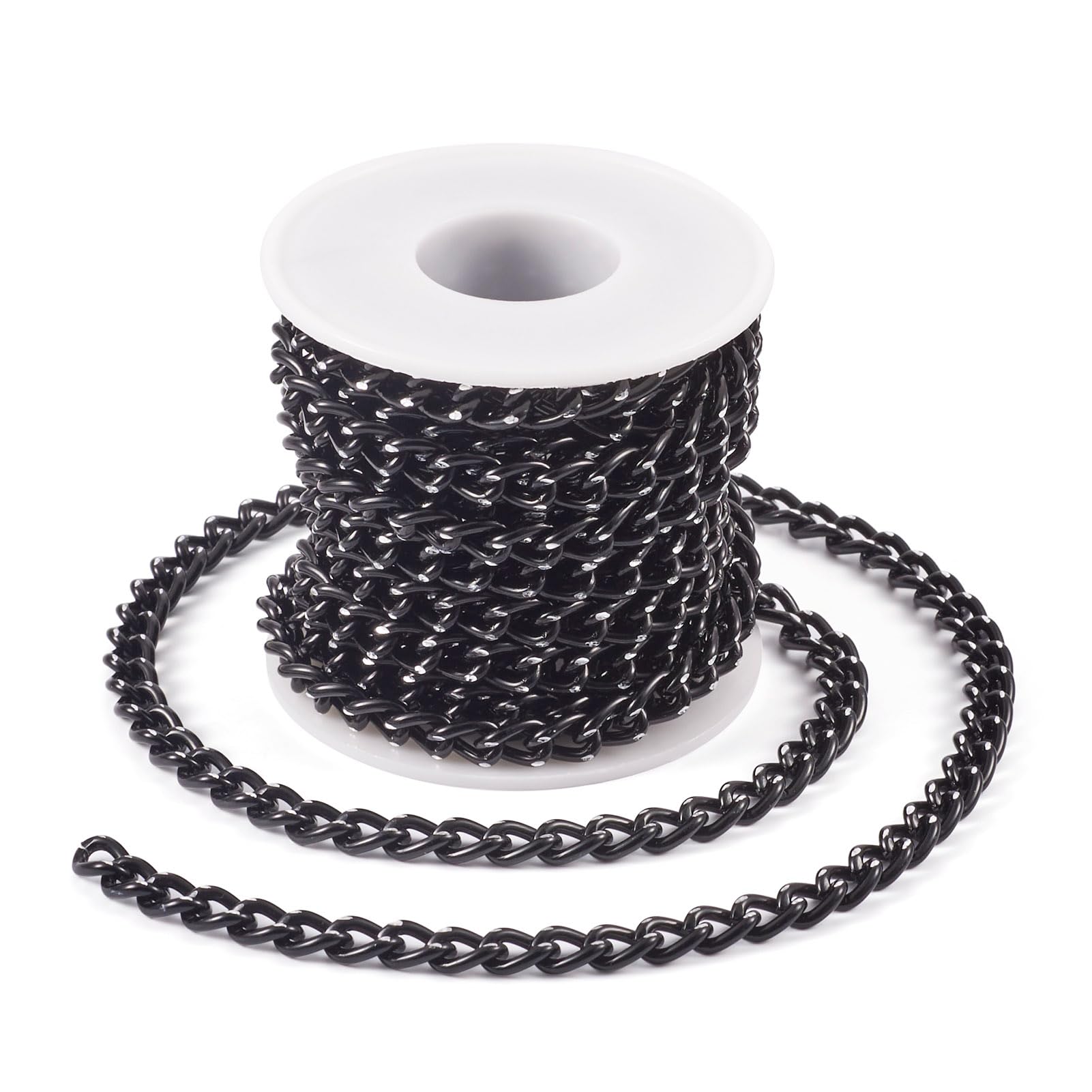 Spritewelry 5M Aluminium Curb Chains Black Unwelded Twisted Cable Link Chain Roll for Jewelry Making Bracelet Necklace DIY Crafts 10x7x2mm