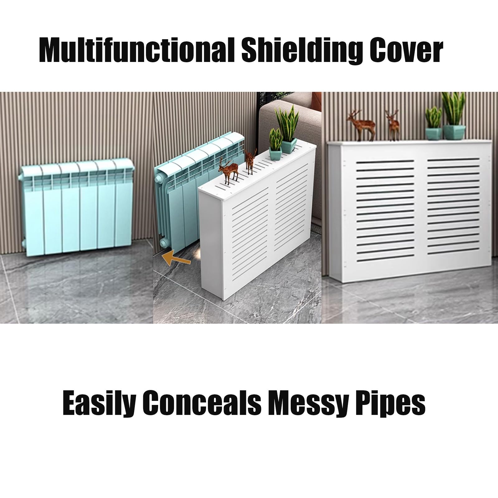 Radiator Cover Heating Cabinet Shelf, Modern Louvered Grill Shelf Cabinet, Radiator Covers for Home, Punch-Free Installation, Shielding Storage Design(60x80x15cm/24x31x6in)