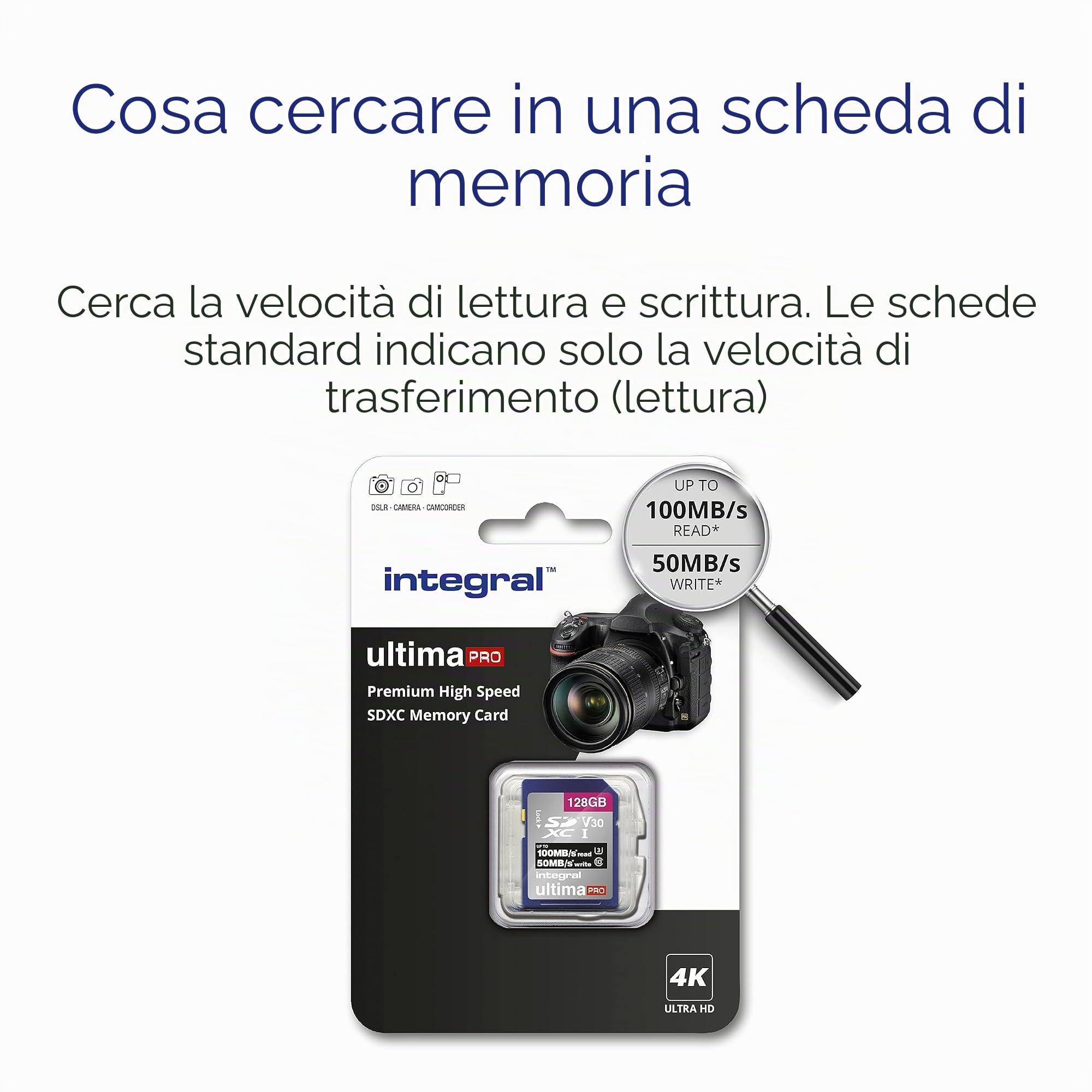 Integral Scheda di memoria SD da 128 GB, confezione da 2 pezzi, 4K Ultra HD, video ad alta velocità, SDXC fino a 100 MB/s, SDXC V50 UHS-I U3, classe 10 SD
