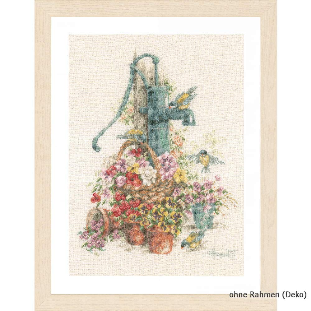 LanartePN-0007958 Cross Stitch Kit Flowers/Water Pump Number Pattern Counted Kit Cotton, Multi-Colour, 29 x 39 cm / 11.6" x 15.6"