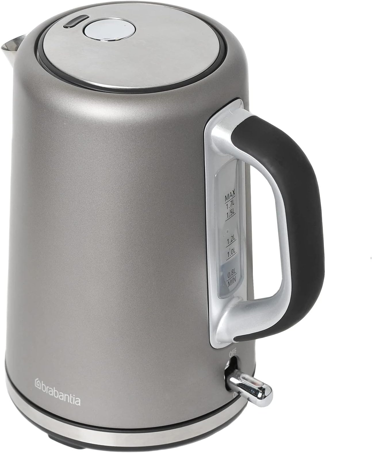 Brabantia BBEK1001-P Soft Grip Jug Kettle, 1.7 Litre, 3000 W, Platinum/Brushed Stainless Steel