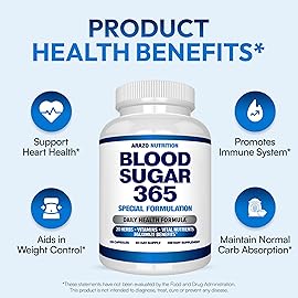 Arazo Nutrition Blood Sugar 365 Supplement - Supports Healthy Energy Levels - 120 Herbal Pills - 60 Day Supply