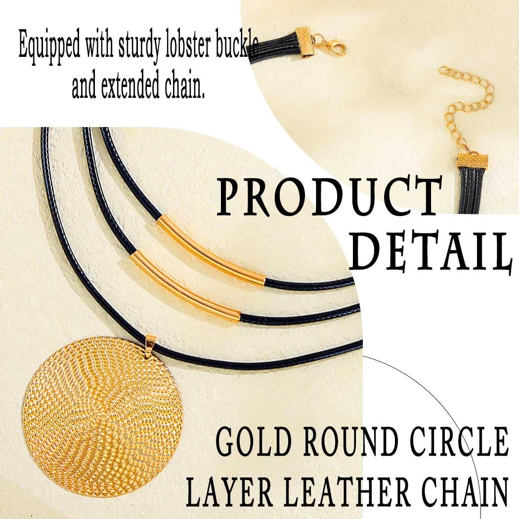 Vinzar Boho Disc Pendant Necklace Gold Round Layered Necklace Black Choker for Women - Image 4