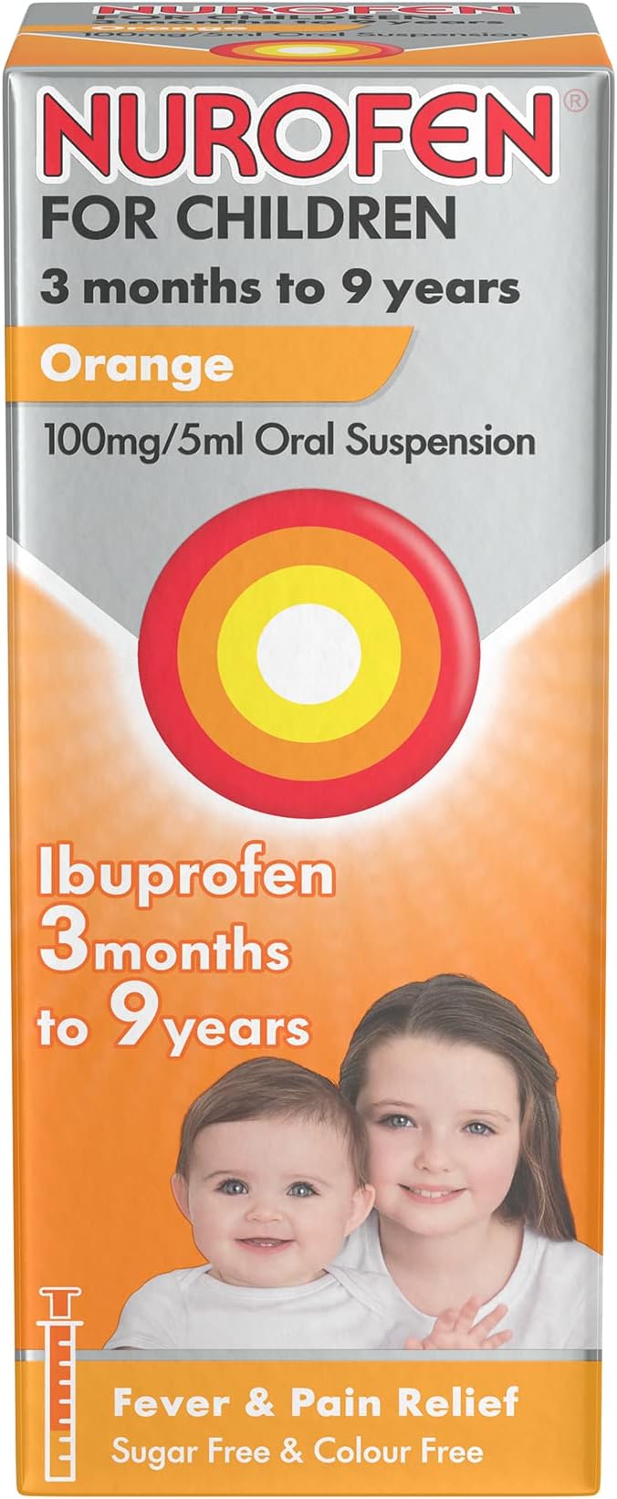 For Children 3M-9Y, Kids Ibuprofen Orange 100 ml, Baby Teething Pain Relief, Cold Flu, Fast Acting, Up To 8 Hours, Fever Reducer, Child Medicine