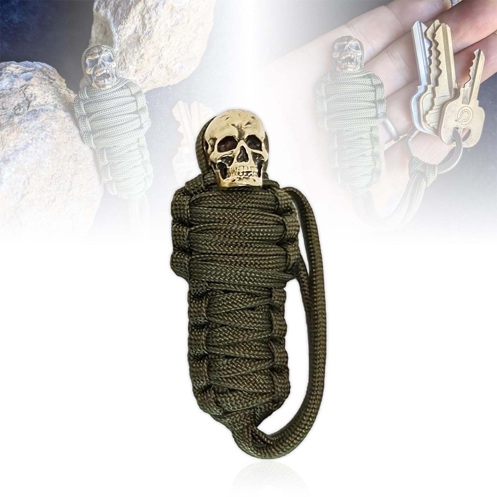 Amazon.co.jp: パラコードキーホルダー ミイラ真鍮スカル, 男性用の