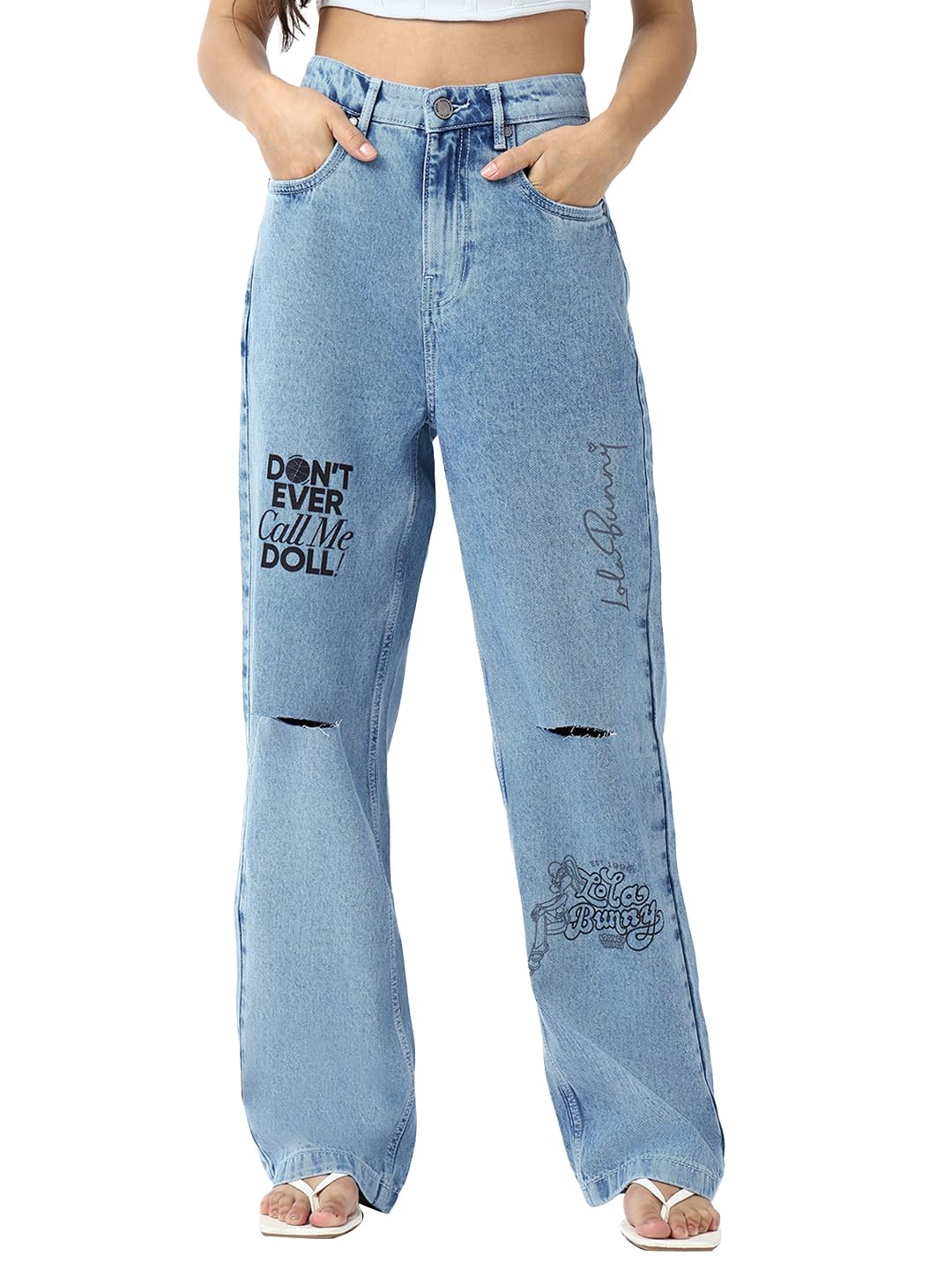 Women's Washed Straight Fit Pure Cotton Jeans-image-12