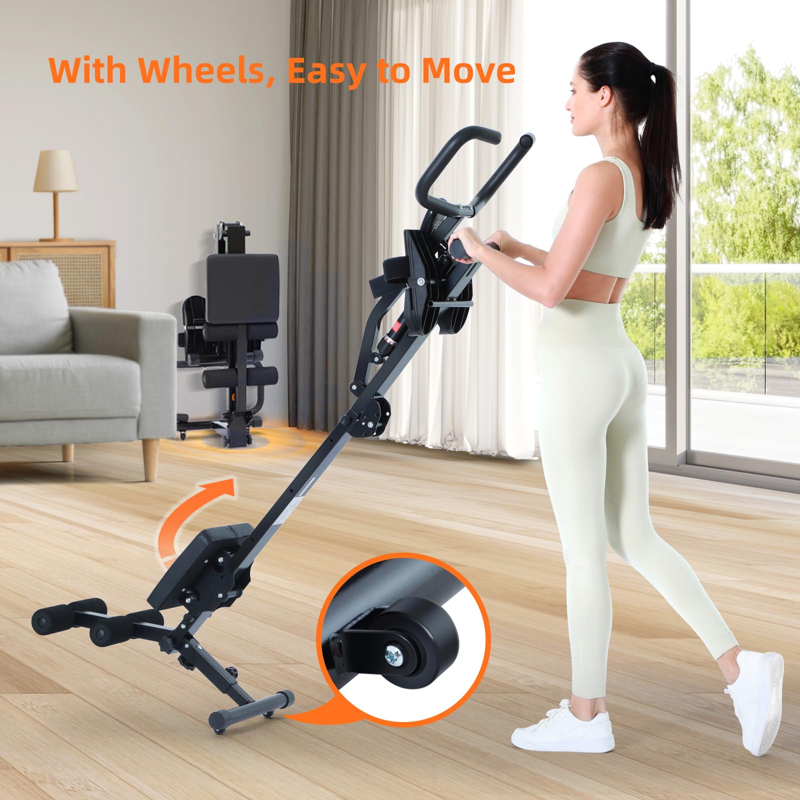 Rudergerät für Zuhause, Sportneer Hydraulisches Rudergerät klappbar mit 12 Widerstandsstufen, Fitnessgerät für Zuhause, Bauchtrainer mit U-Griff & Rückenlehne, bis zu 135 kg belastbar