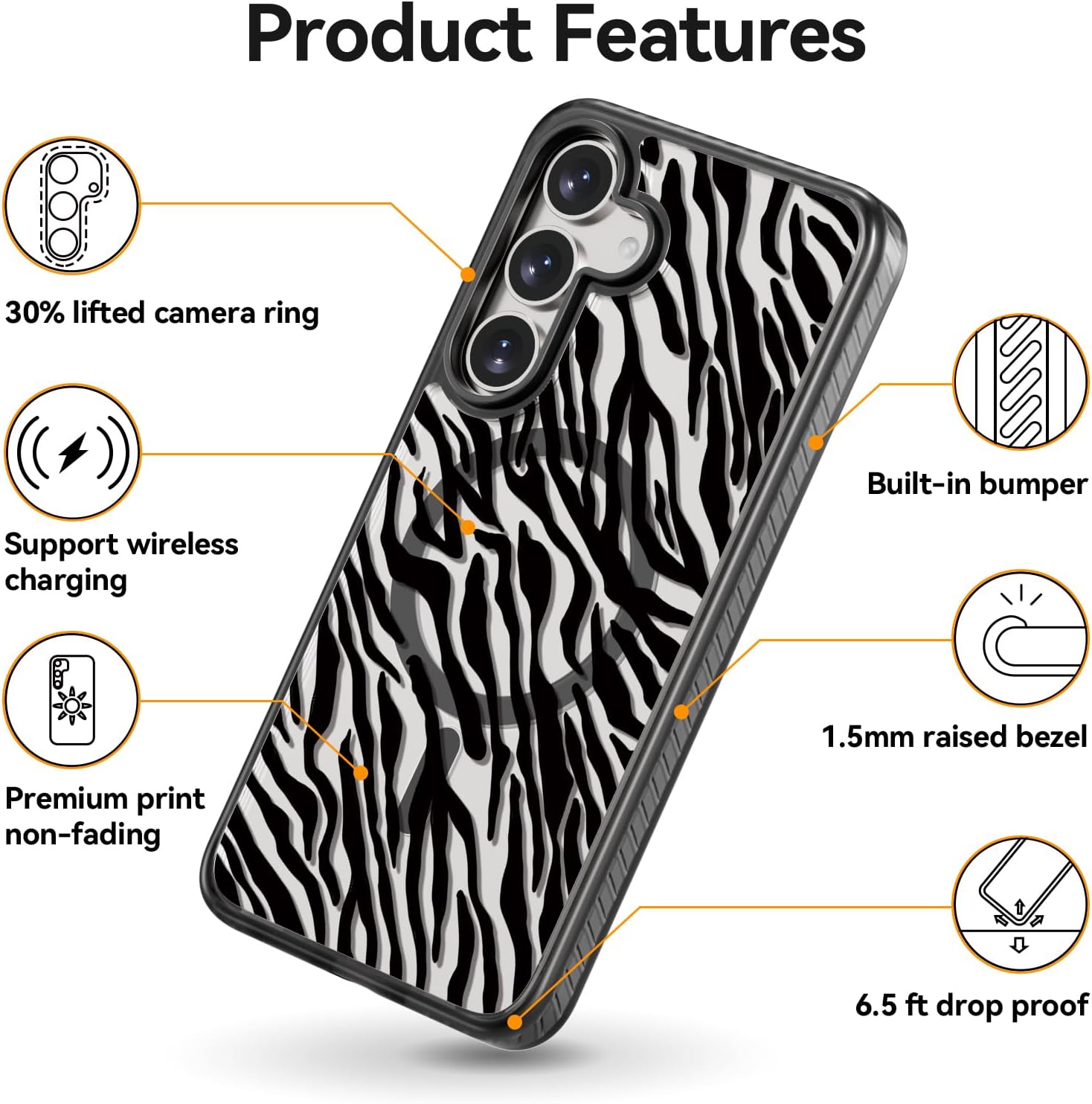 Rosarnnah for Samsung Galaxy S25 Plus Case with Magsafe, Slim Shockproof Wild Black Zebra Print | Trendy Animal Pattern Protective Cover for Women & Teens | 6.9 inch