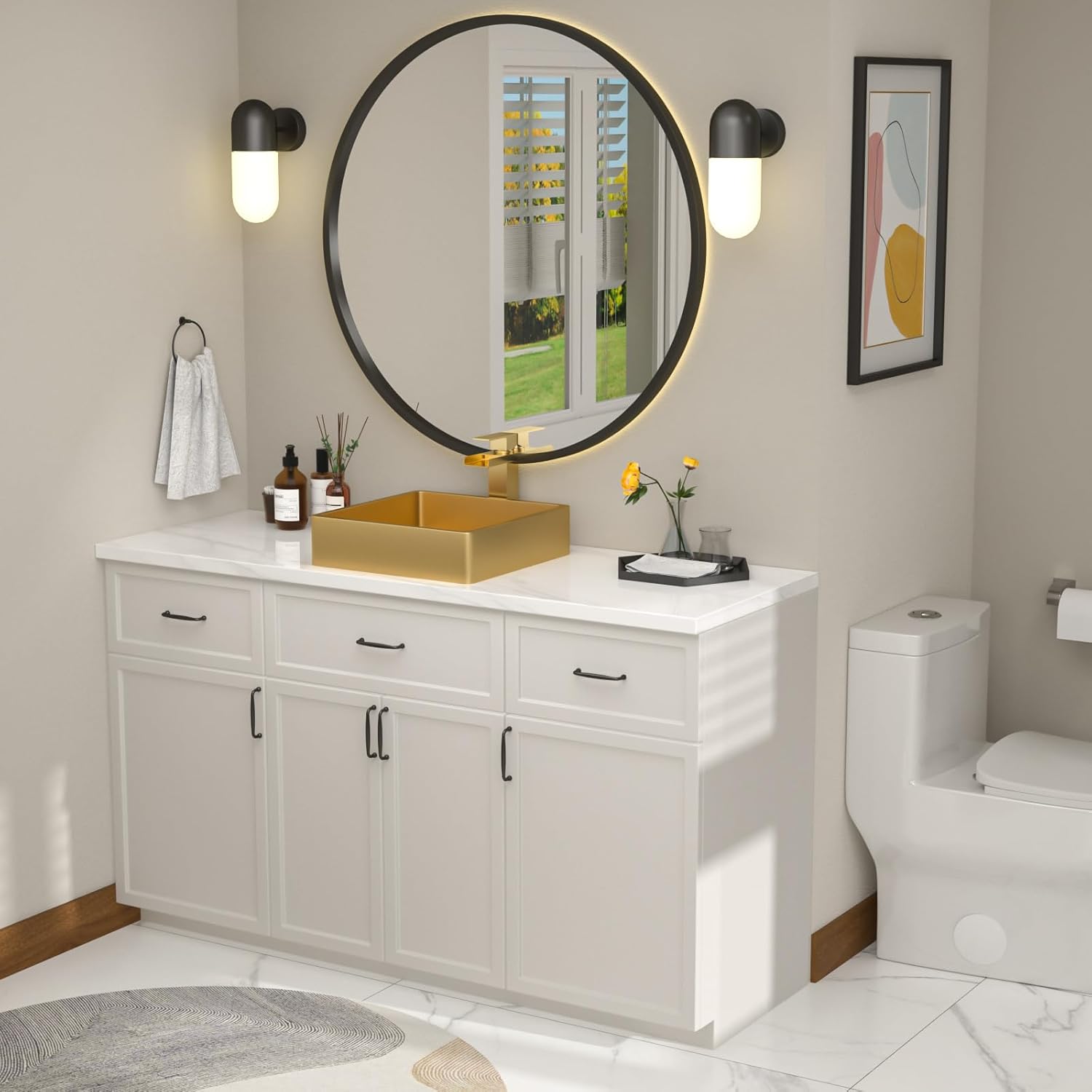 15" Gold Bathroom Vessel Sink, Lofeyo 15x15 Inch Gold Vessel Sink Stainless Steel Above Counter Bathroom Sink 16 Gauge Nano Titanium Plating Square Vessel Sinks, LOF-BS1515G