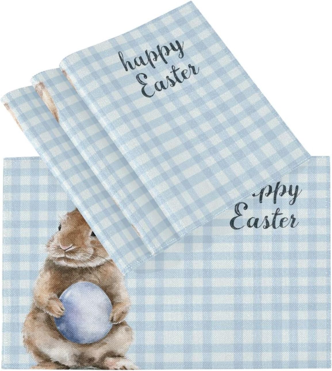 Easter Buffalo Check Plaid Placemats Tables Mats Set of 6 for Kitchen Dining Spring Bunny Egg Rabbit Double Sided Tablemats Place Mats Farmhouse Tablemats for Holiday Wedding Party Home Decoration