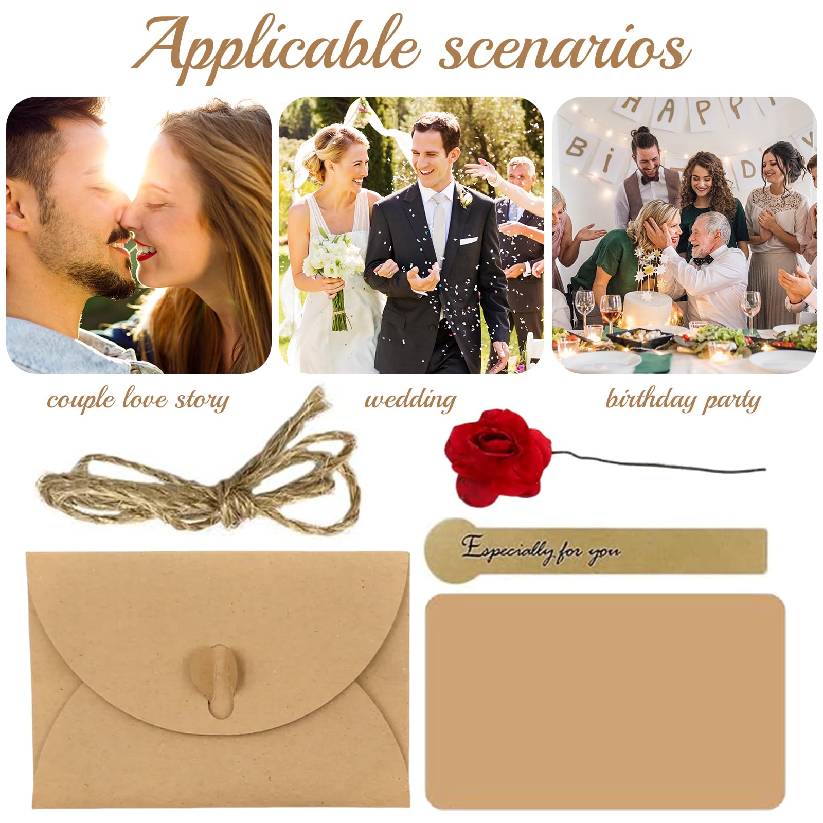 18 Pezzi Buste E Biglietti Kraft Vintage Con Fiori Secchi, Fai Da Te, Per Matrimoni, Compleanni, Ringraziamenti E Inviti
