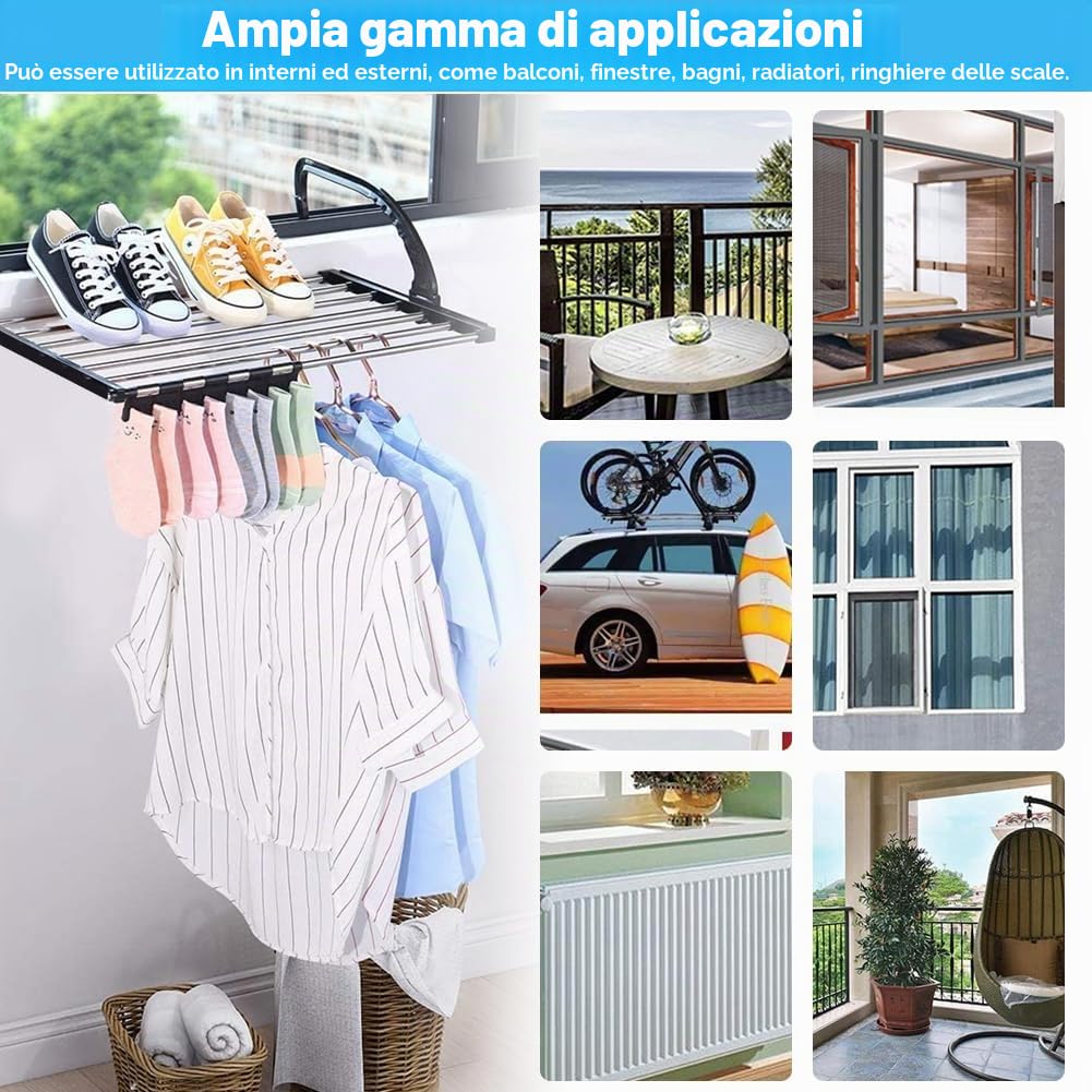 REFORUNG Stendibiancheria da Balcone Stendino da Balcone Stendibiancheria da Balcone in Acciaio Inox Stendino da Appendere al Balcone per Uso Interno ed Esterno (59cm)