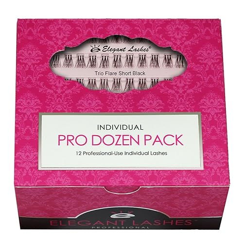 Elegant Lashes Trio Flare - Pestañas individuales cortas negras (paquete de docena profesional - 12 bandejas)