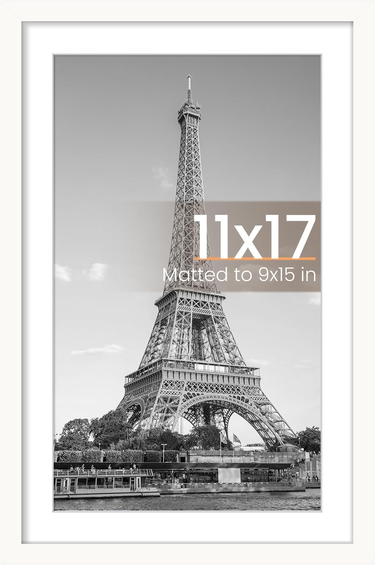 upsimples 11x17 Picture Frame, Display Pictures 9x15 with Mat or 11 x 17 Without, Wall Hanging Poster Frames, White, 1 Pack