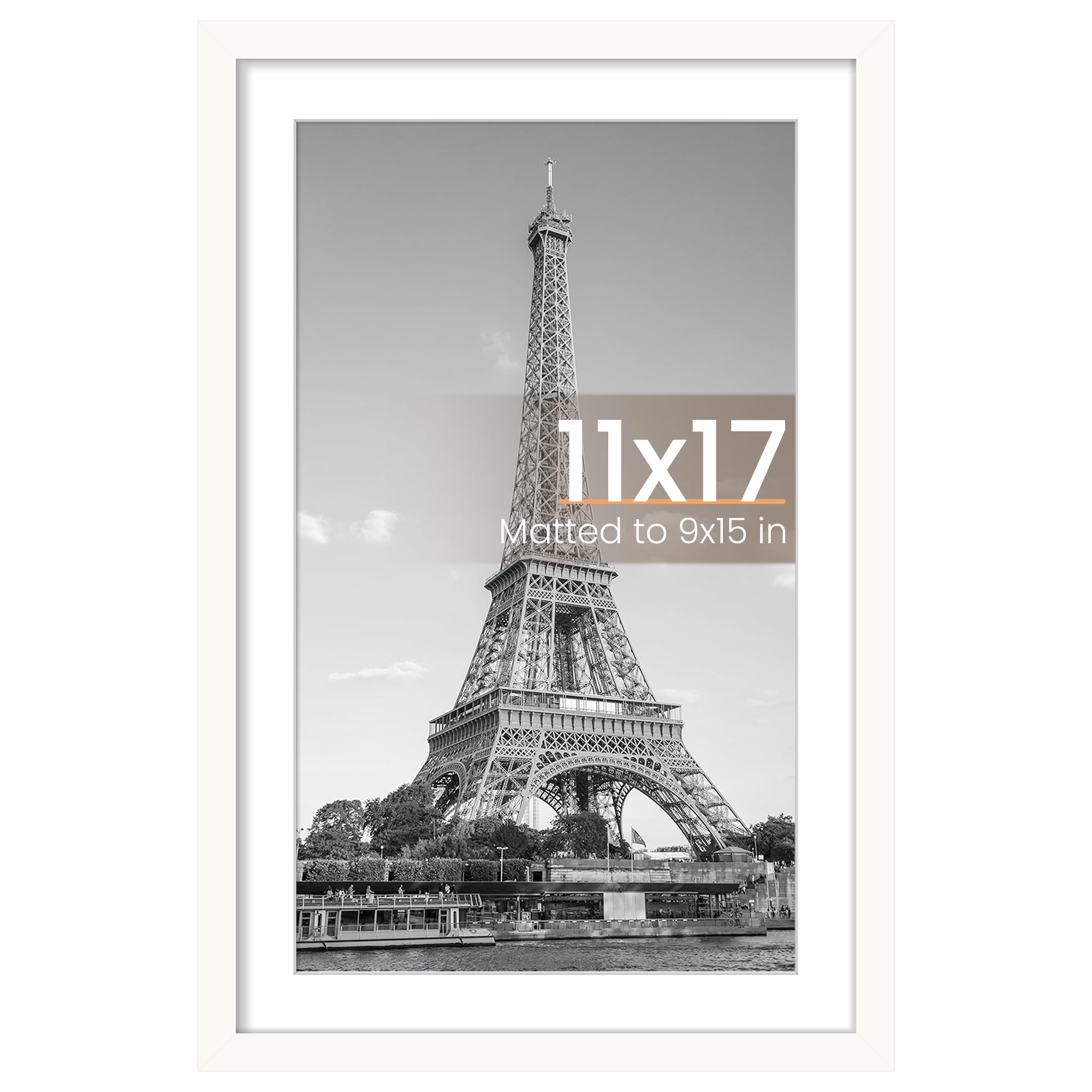 upsimples 11x17 Picture Frame, Display Pictures 9x15 with Mat or 11 x 17 Without, Wall Hanging Poster Frames, White, 1 Pack