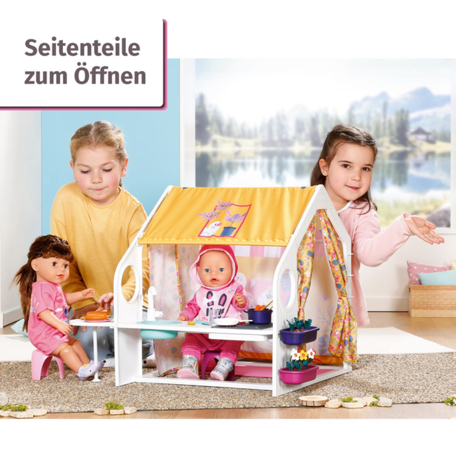 BABY born, Puppenhaus, BABY born Weekend Haus mit Licht - und Soundfunktion, öffenbare Seitenteile, Waschbecken, Grill und viel Zubehör, 832752, Zapf Creation