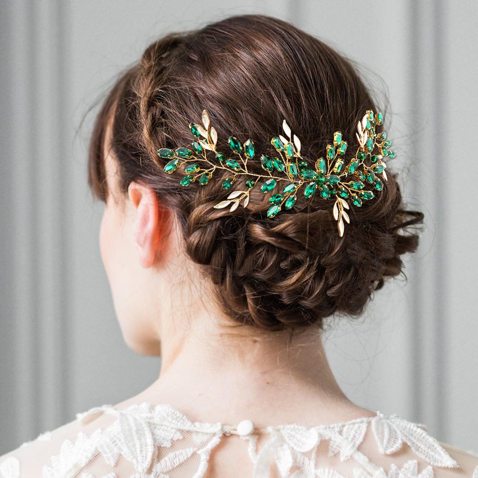 Green Bridal Hair Vine Crystal Headpiece Wedding Party Accessory Amazon.com : Aswewamt Green Crystal Rhinestone Hair Vine  main image 3