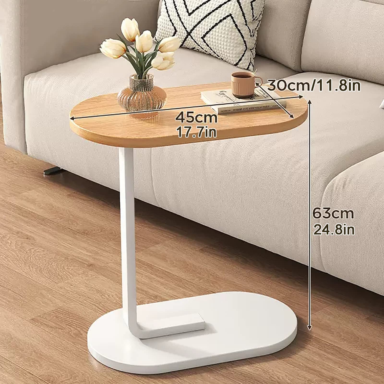 Tavolino Da Salotto A Forma Di C - Design Pratico Per Divano E Letto - Effetto Legno Vintage - Ø40x65cm - Foto 6