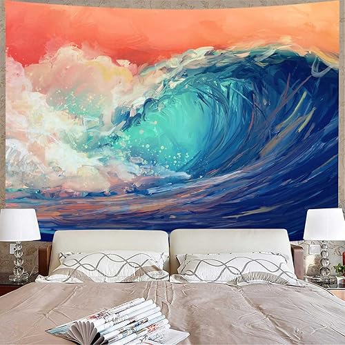 Miniatura 4 de TYTYUU RGTGJTY75 - Tapiz de olas oceánicas, pintura 3D, gran ola, azul, mar, surf, playa, abstracto, playa, 60 x 40 pulgadas, para colgar en la