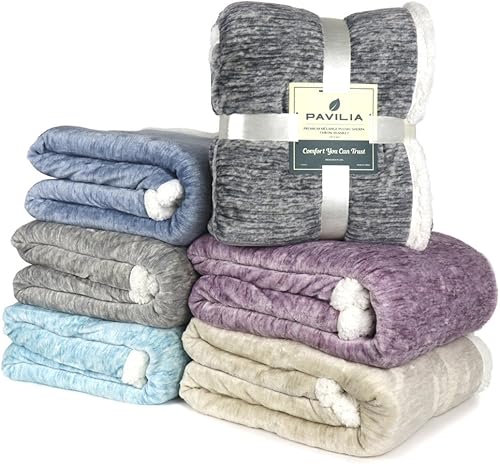Miniatura 8 de PAVILIA Melange Manta de sherpa suave, esponjosa, de vellón de microfibra para sofá y sillón, cálida y mullida, de lujo, moderna, 50 x 60 pulgadas,