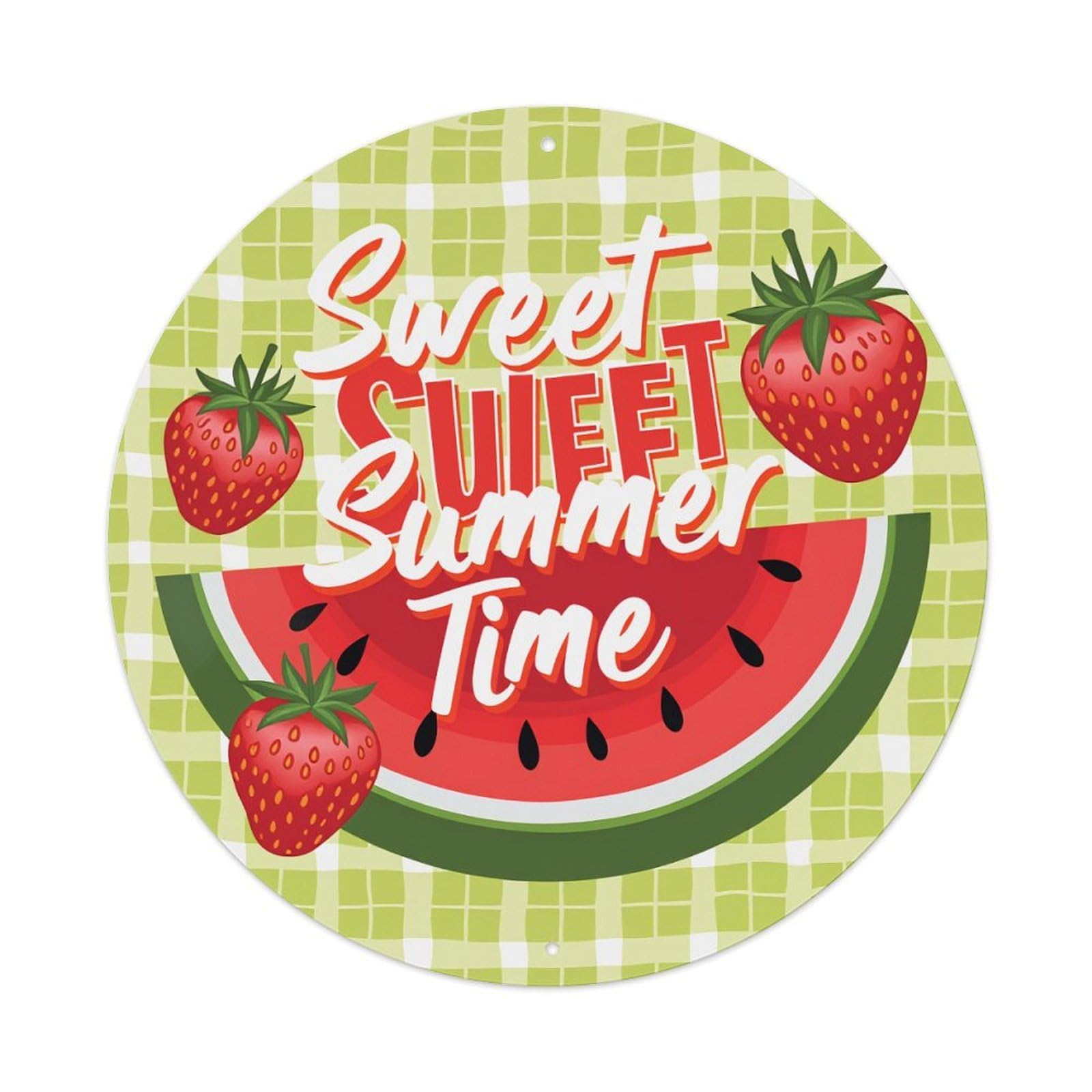 Sweet Summer Watermelon Strawberry Pattern Round Tin Sign Retro Metal Sign for Cafe Bar Pub Home Game Room Gym Club Wall Decoration Vintage Metal Poster 8x8 Inch